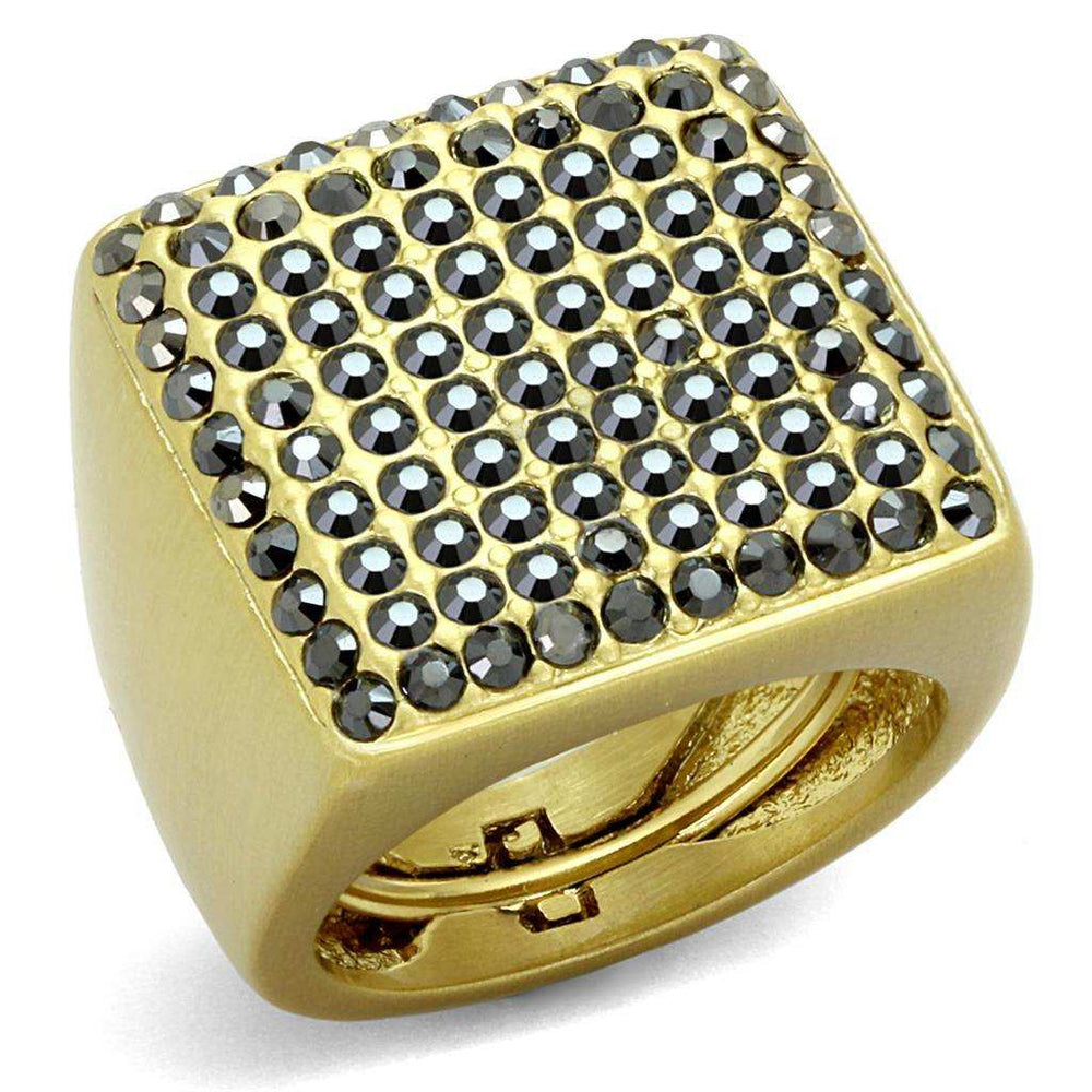 Alamode Gold & Brush Brass Ring with Top Grade Crystal in Hematite - Alamode - Flyclothing LLC
