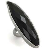 Alamode Antique Silver Brass Ring with Synthetic Onyx in Jet - Alamode - Flyclothing LLC