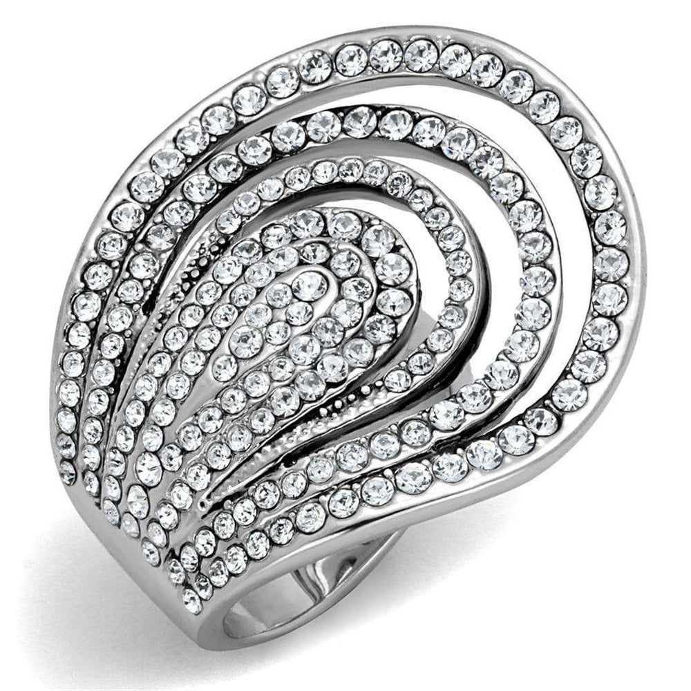 Alamode Rhodium Brass Ring with Top Grade Crystal in Clear - Alamode - Flyclothing LLC