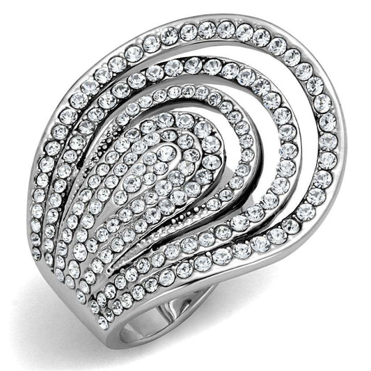 Alamode Rhodium Brass Ring with Top Grade Crystal in Clear - Alamode - Flyclothing LLC