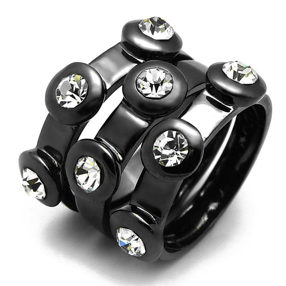 Alamode TIN Cobalt Black Brass Ring with Top Grade Crystal in Clear - Alamode - Flyclothing LLC