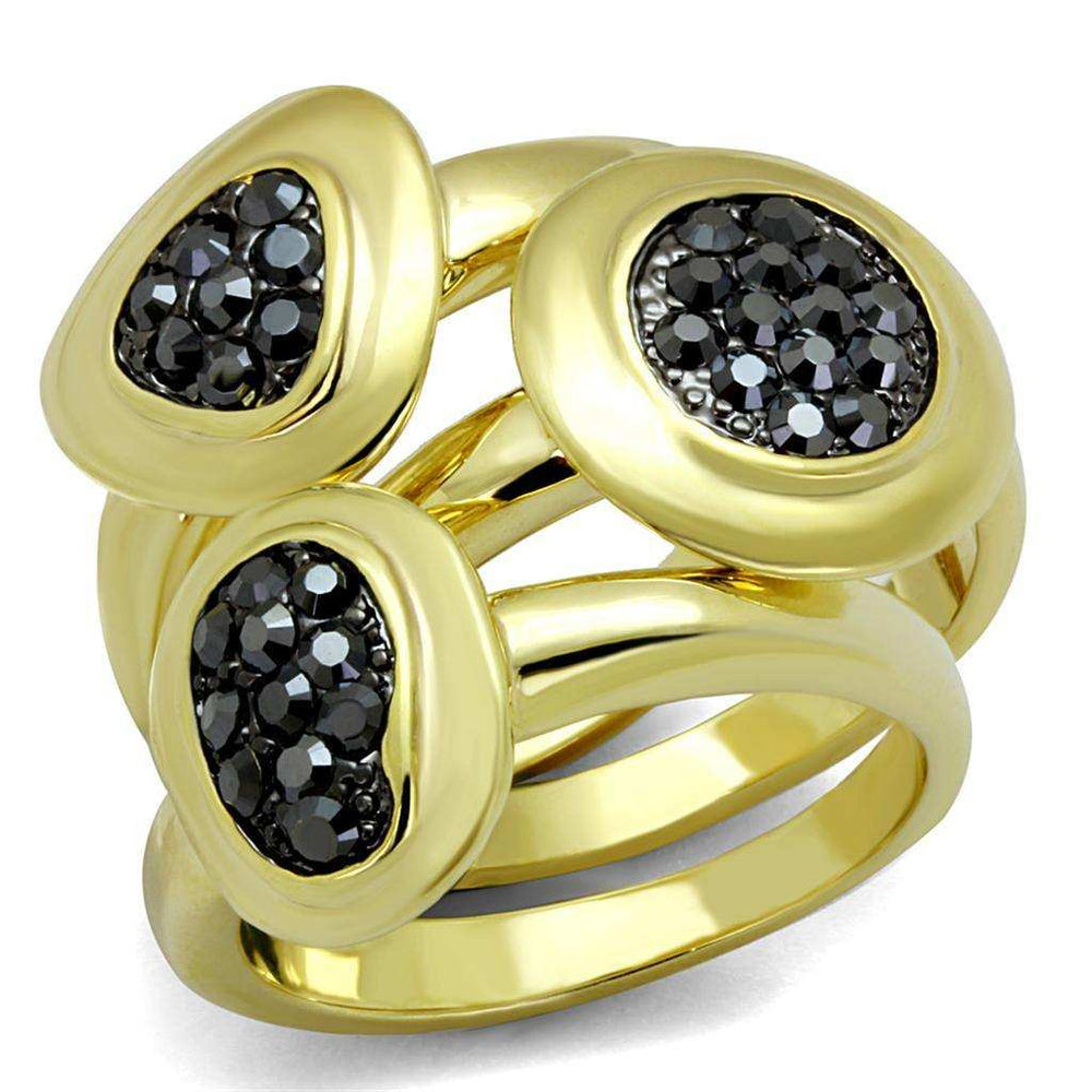 Alamode Gold Brass Ring with Top Grade Crystal in Hematite - Alamode - Flyclothing LLC