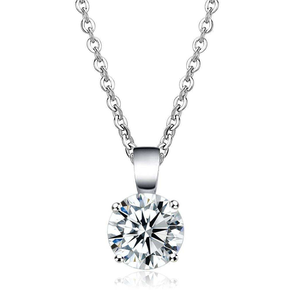 Alamode Rhodium Brass Chain Pendant with AAA Grade CZ in Clear - Alamode - Flyclothing LLC