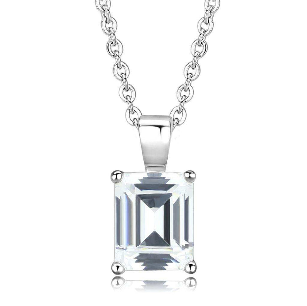 Alamode Rhodium Brass Chain Pendant with AAA Grade CZ in Clear - Alamode - Flyclothing LLC