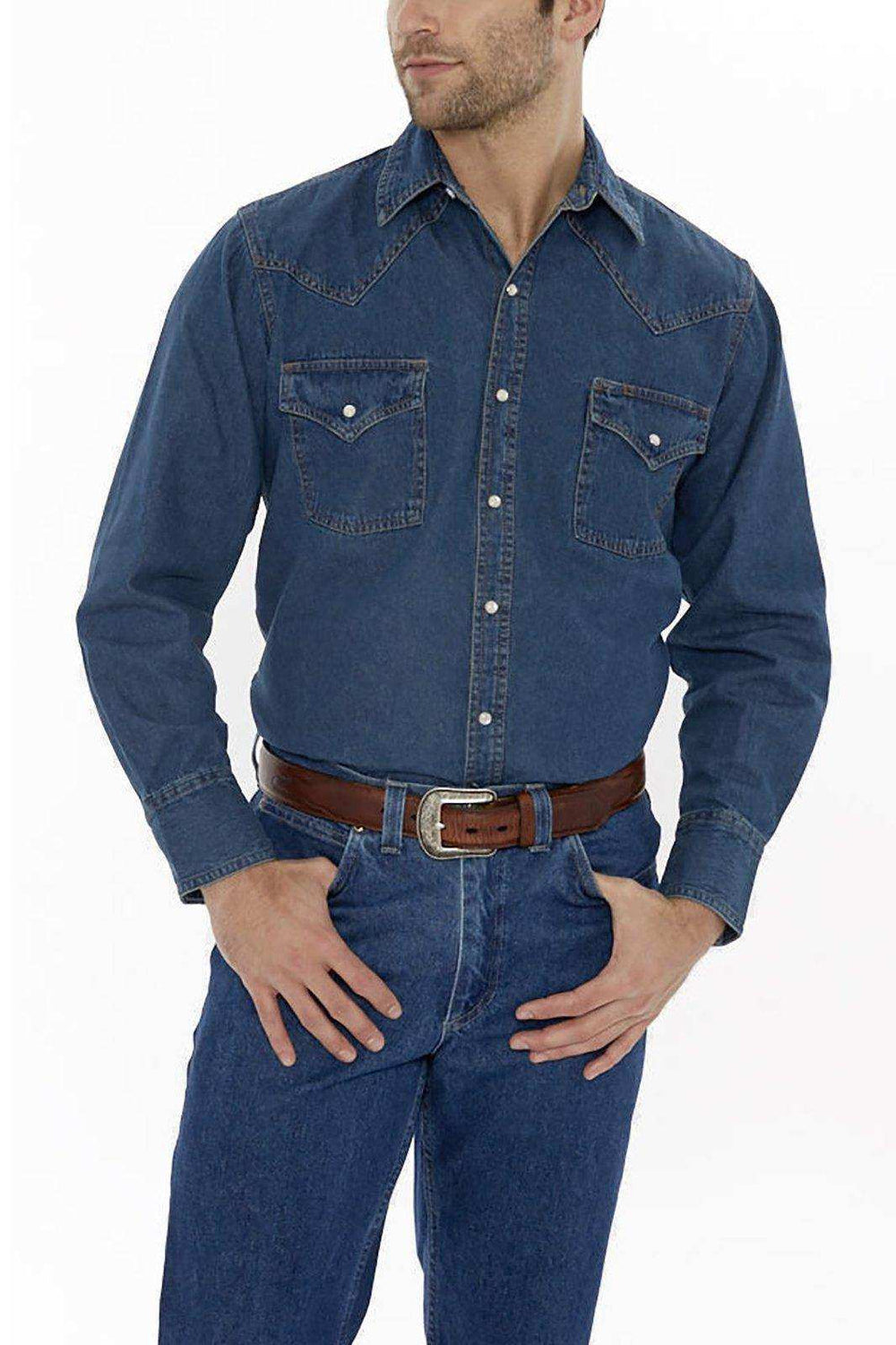 Ely Cattleman Mens L/S Stonewashed Denim Snap Shirt - Ely Cattleman - Flyclothing LLC