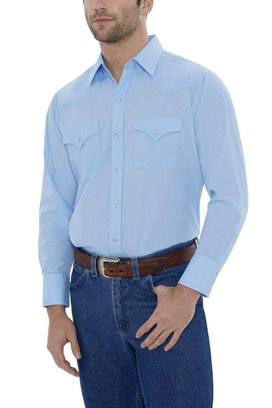 Ely Cattleman Mens L/S Blue Solid Snap Shirt - Ely Cattleman - Flyclothing LLC