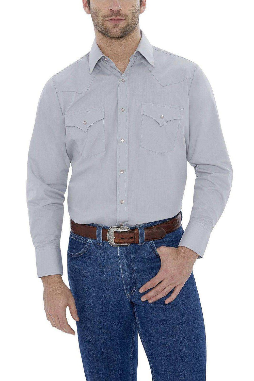 Ely Cattleman Mens L/S Grey Solid Snap Shirt - Ely Cattleman - Flyclothing LLC