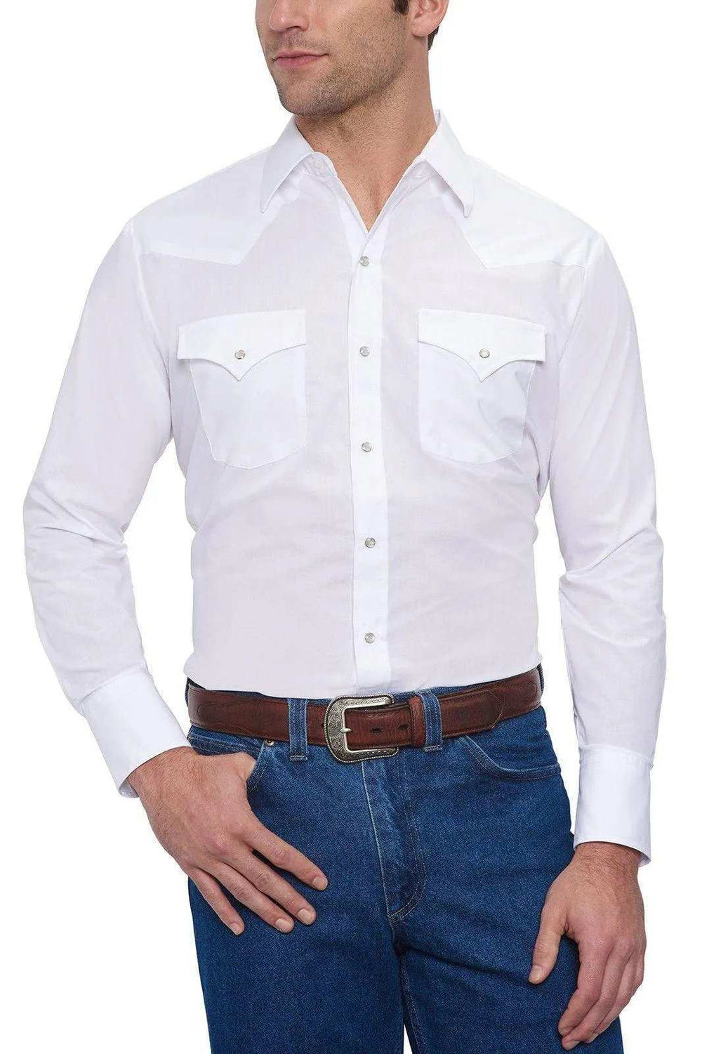Ely Cattleman Mens L/S White Solid Snap Shirt - Ely Cattleman - Flyclothing LLC