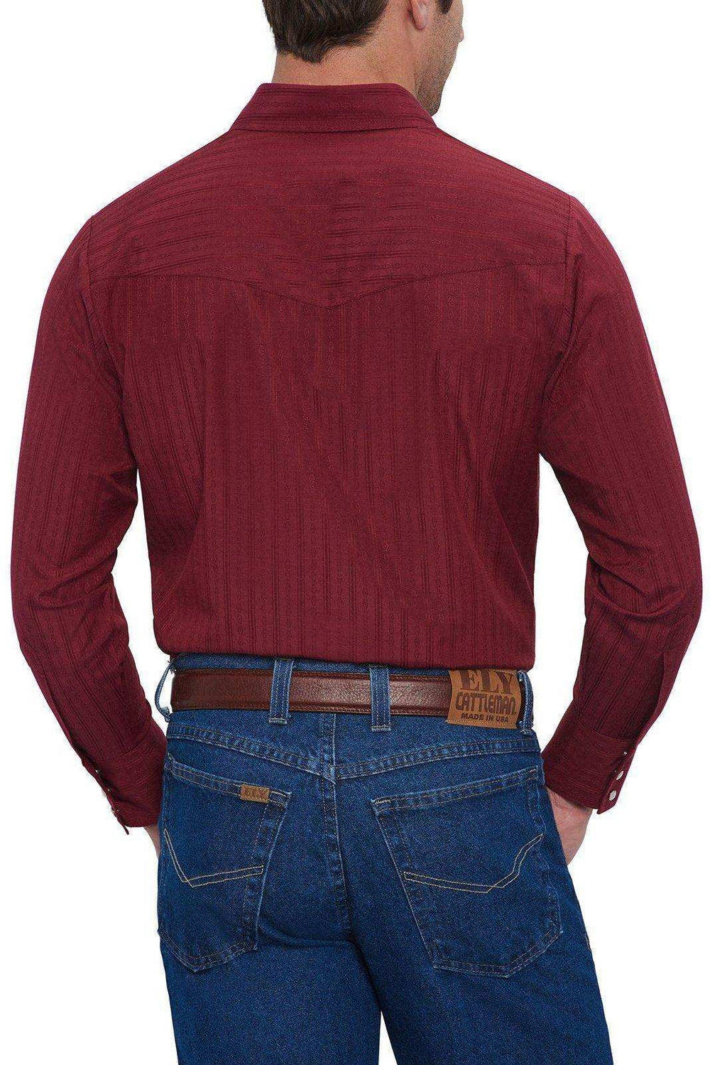Ely Cattleman Mens L/S Burgandy Tone On Tone Snap Shirt - Ely Cattleman - Flyclothing LLC