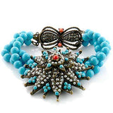 Alamode Antique Copper Brass Bracelet with Synthetic Turquoise in Multi Color - Alamode - Flyclothing LLC