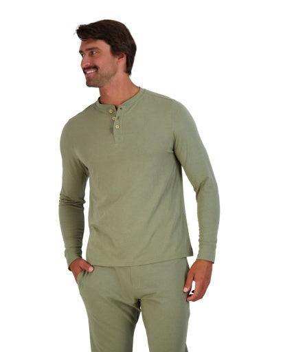 Wood Underwear olive men's long sleeve henley - Wood Underwear - Flyclothing LLC