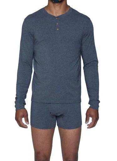 Wood Underwear charcoal heather men's long sleeve henley - Wood Underwear - Flyclothing LLC