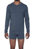 Wood Underwear charcoal heather men's long sleeve henley - Wood Underwear - Flyclothing LLC