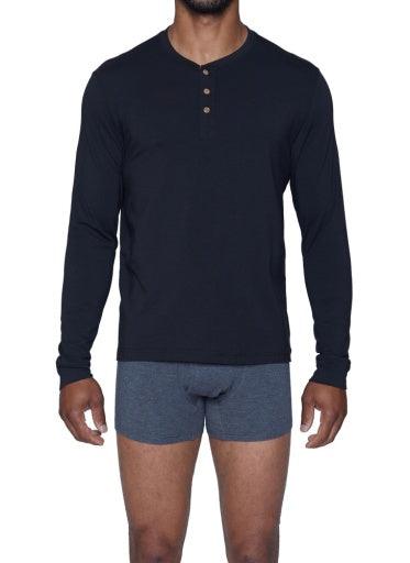Wood Underwear black men's long sleeve henley - Flyclothing LLC