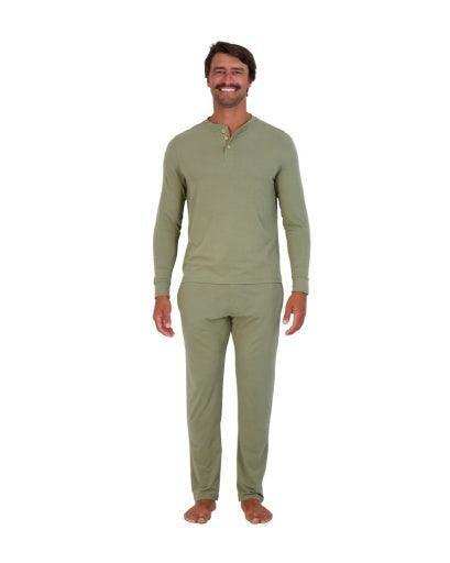 Wood Underwear olive men's long sleeve henley - Wood Underwear - Flyclothing LLC