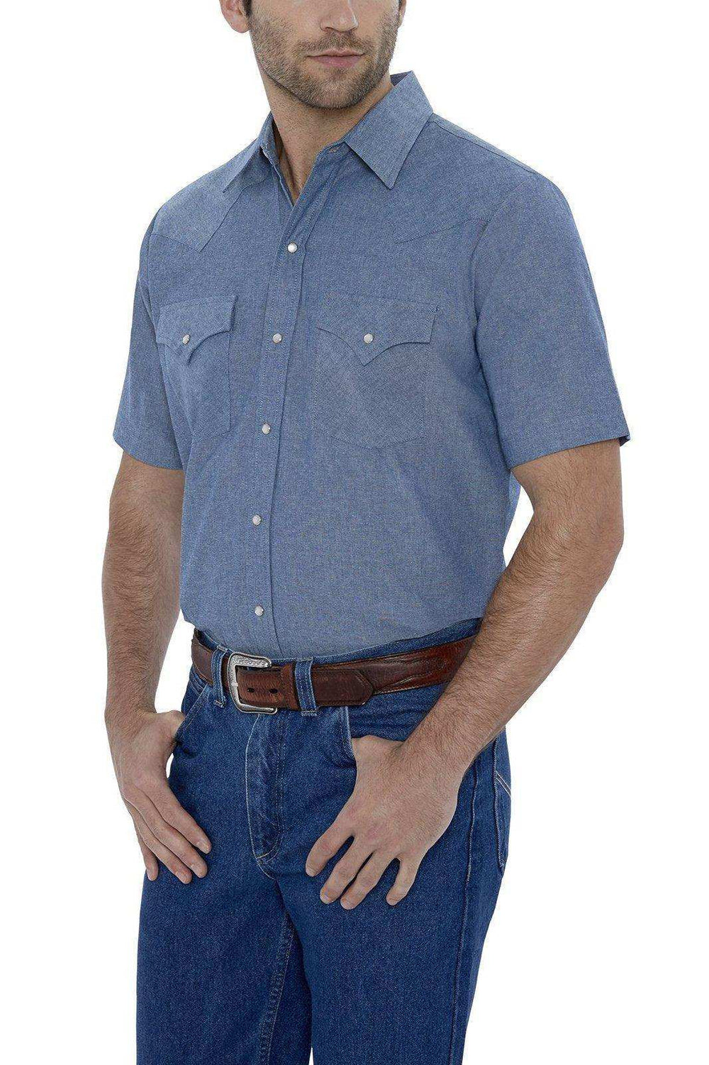 Ely Cattleman Mens S/S Chambray Snap Shirt - Ely Cattleman - Flyclothing LLC