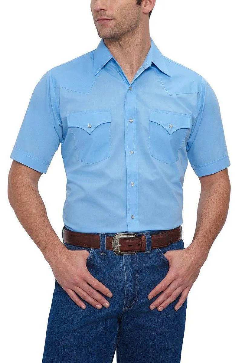 Ely Cattleman Mens S/S Blue Solid Snap Shirt - Ely Cattleman - Flyclothing LLC
