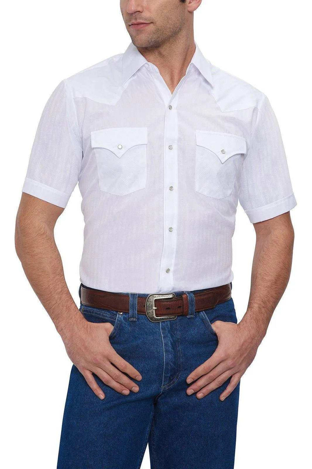 Ely Cattleman Mens S/S White Tone On Tone Snap Shirt - Ely Cattleman - Flyclothing LLC