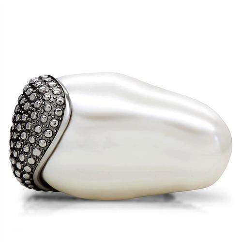 Alamode High polished (no plating) Stainless Steel Ring with Synthetic Synthetic Stone in White - Alamode - Flyclothing LLC