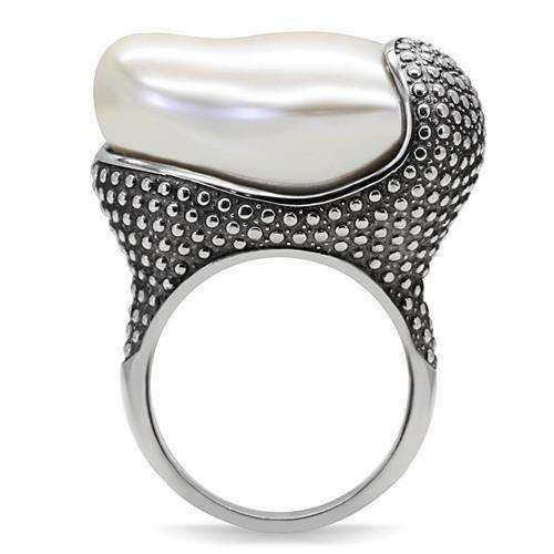 Alamode High polished (no plating) Stainless Steel Ring with Synthetic Synthetic Stone in White - Alamode - Flyclothing LLC