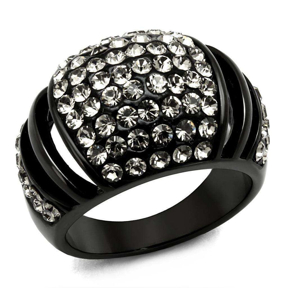 Alamode IP Black(Ion Plating) Stainless Steel Ring with Top Grade Crystal in Hematite - Alamode - Flyclothing LLC