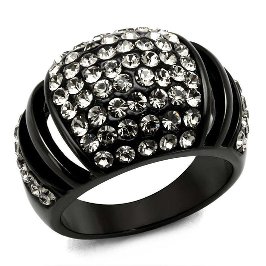 Alamode IP Black(Ion Plating) Stainless Steel Ring with Top Grade Crystal in Hematite - Alamode - Flyclothing LLC