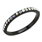Alamode IP Black(Ion Plating) Stainless Steel Ring with Top Grade Crystal in Aurora Borealis (Rainbow Effect) - Alamode - Flyclothing LLC