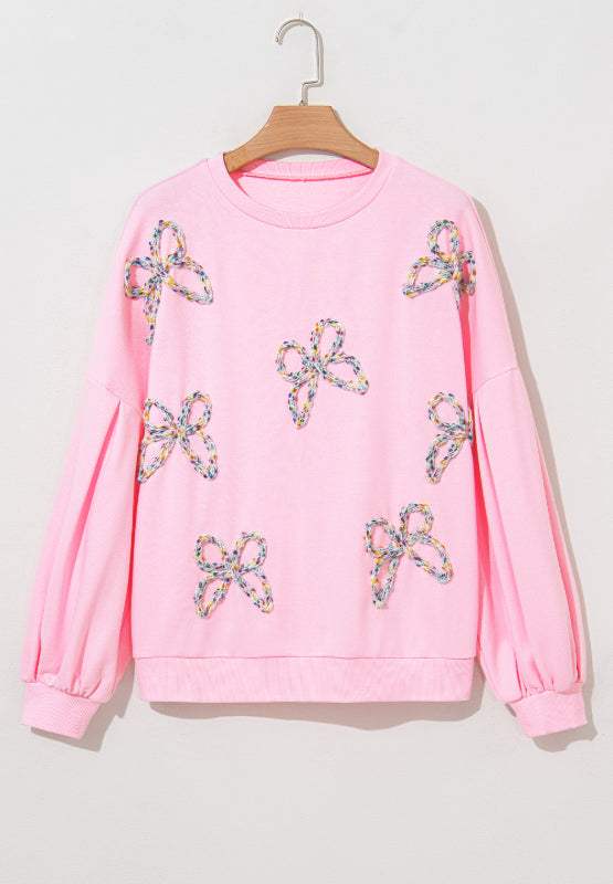 Bow Round Neck Long Sleeve Sweatshirt - Trendsi - Flyclothing LLC