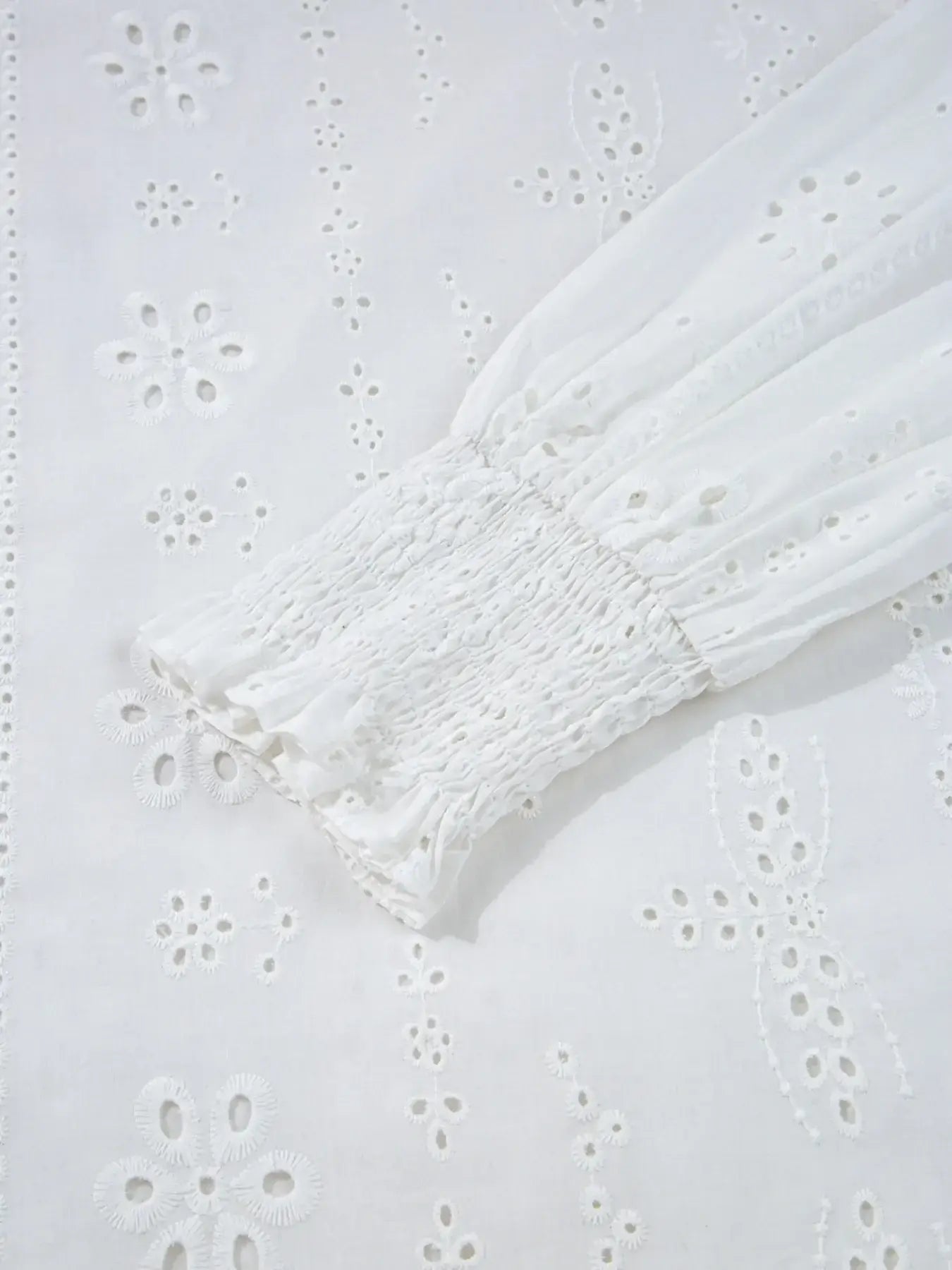 Eyelet Long Sleeve Blouse with Elastic Cuffs - Trendsi - Flyclothing LLC