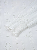 Eyelet Long Sleeve Blouse with Elastic Cuffs - Trendsi - Flyclothing LLC