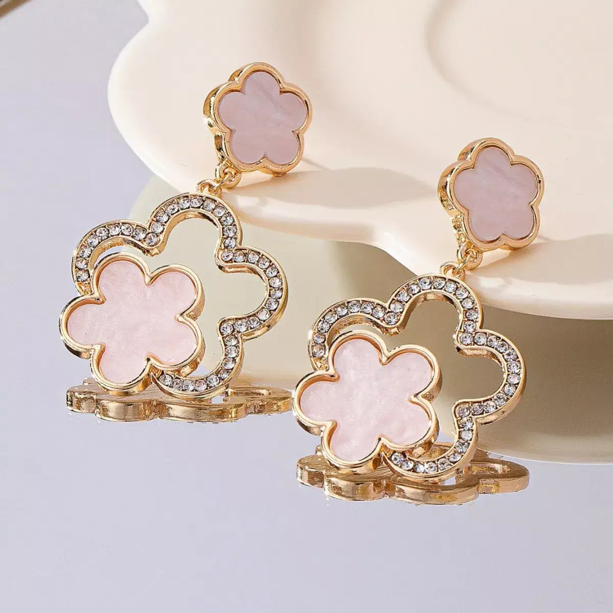 Lucky Clover Dangle Earrings with Rhinestone Accents - Trendsi - Flyclothing LLC