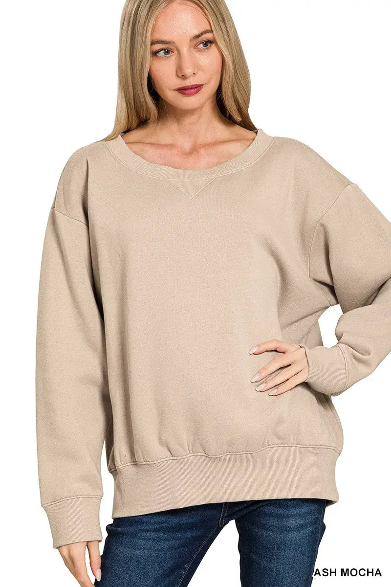 Zenana Fleece Boat Neck Sweatshirt - Trendsi - Flyclothing LLC
