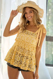 BiBi Floral Lace Tiered Top with Shoulder Ribbon Tied - Trendsi - Flyclothing LLC