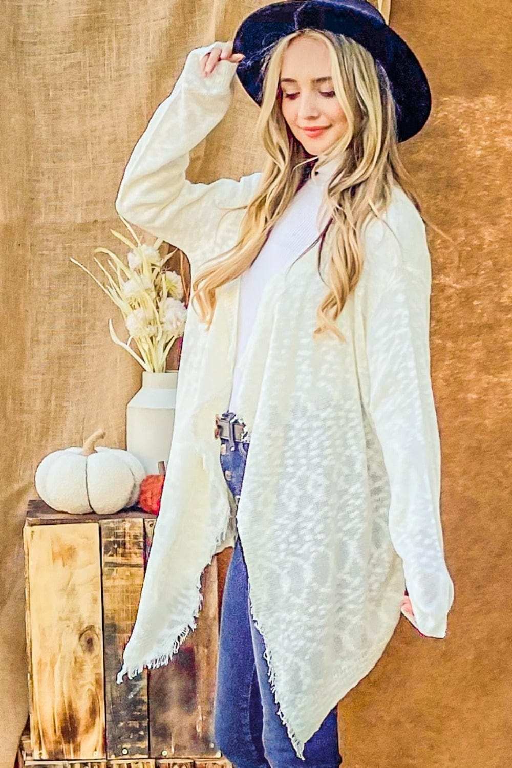 And The Why Textured Knit Fringe Hem Cardigan - Trendsi - Flyclothing LLC