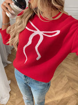 Bow Round Neck Long Sleeve Sweater - Trendsi - Flyclothing LLC