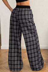 Plaid Wide-Leg Drawstring Pants - Trendsi - Flyclothing LLC
