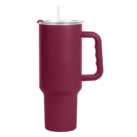 Plain Maroon 40oz Powder Coat Tumbler w/ Color Handle - Logo Brands - Flyclothing LLC