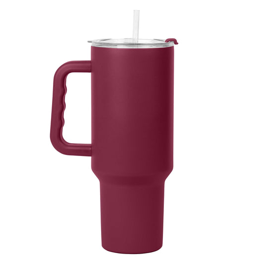 Plain Maroon 40oz Powder Coat Tumbler w/ Color Handle - Logo Brands - Flyclothing LLC