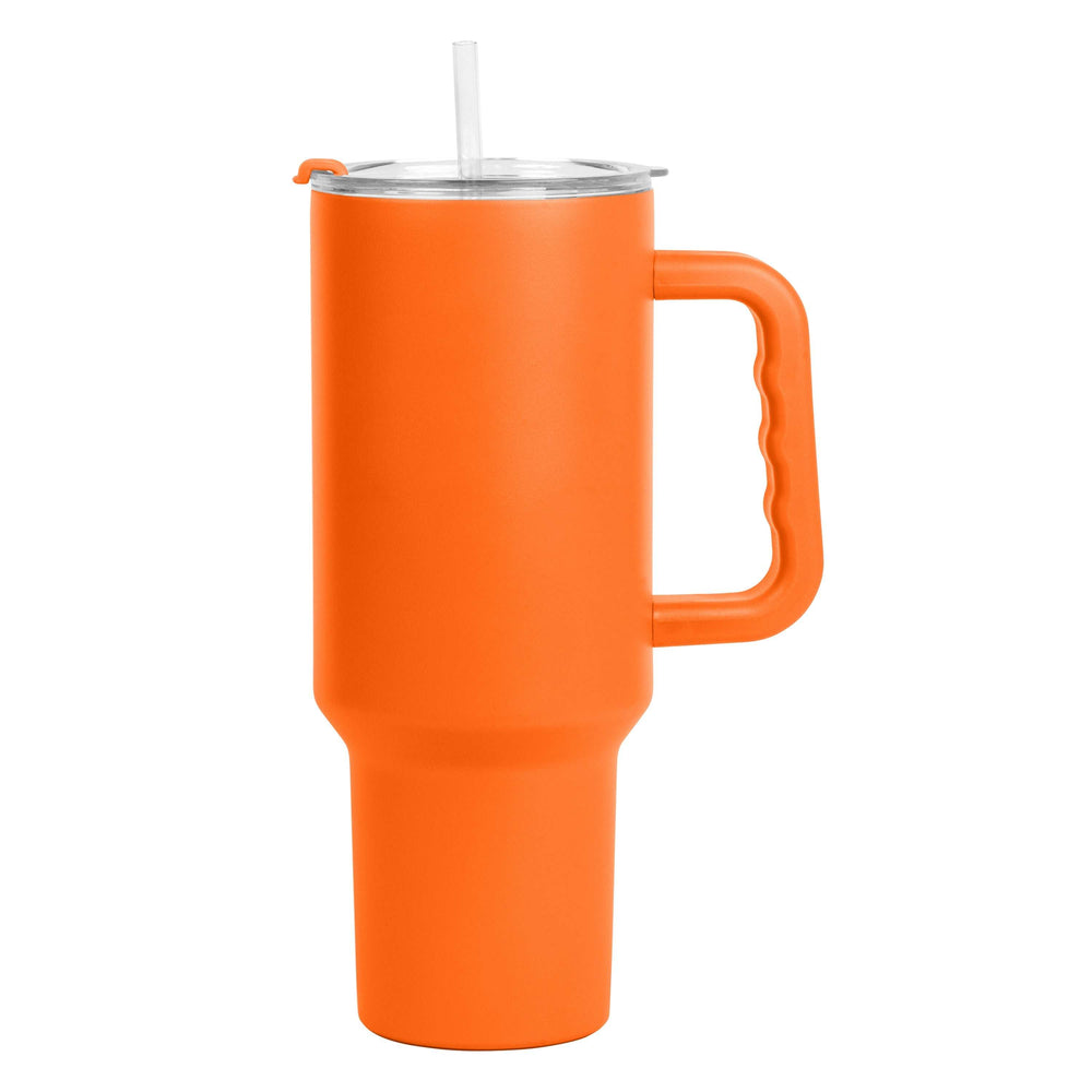 Plain Orange 40oz Powder Coat Tumbler w/ Color Handle - Logo Brands - Flyclothing LLC