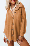 Waffle-Knit Collared Neck Long Sleeve Shirt - Trendsi - Flyclothing LLC