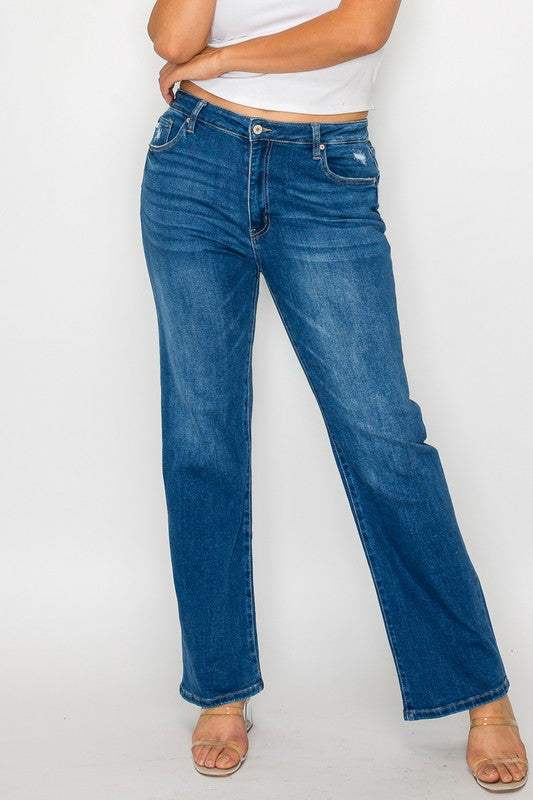 bytos Full Size Cat's Whiskers High Rise Straight Jeans - Trendsi - Flyclothing LLC