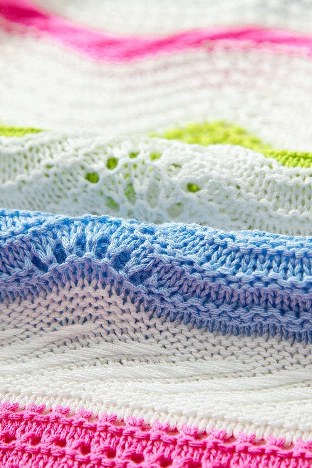 Color Block Crochet Ruffled Short Sleeve Knit Top - Trendsi - Flyclothing LLC