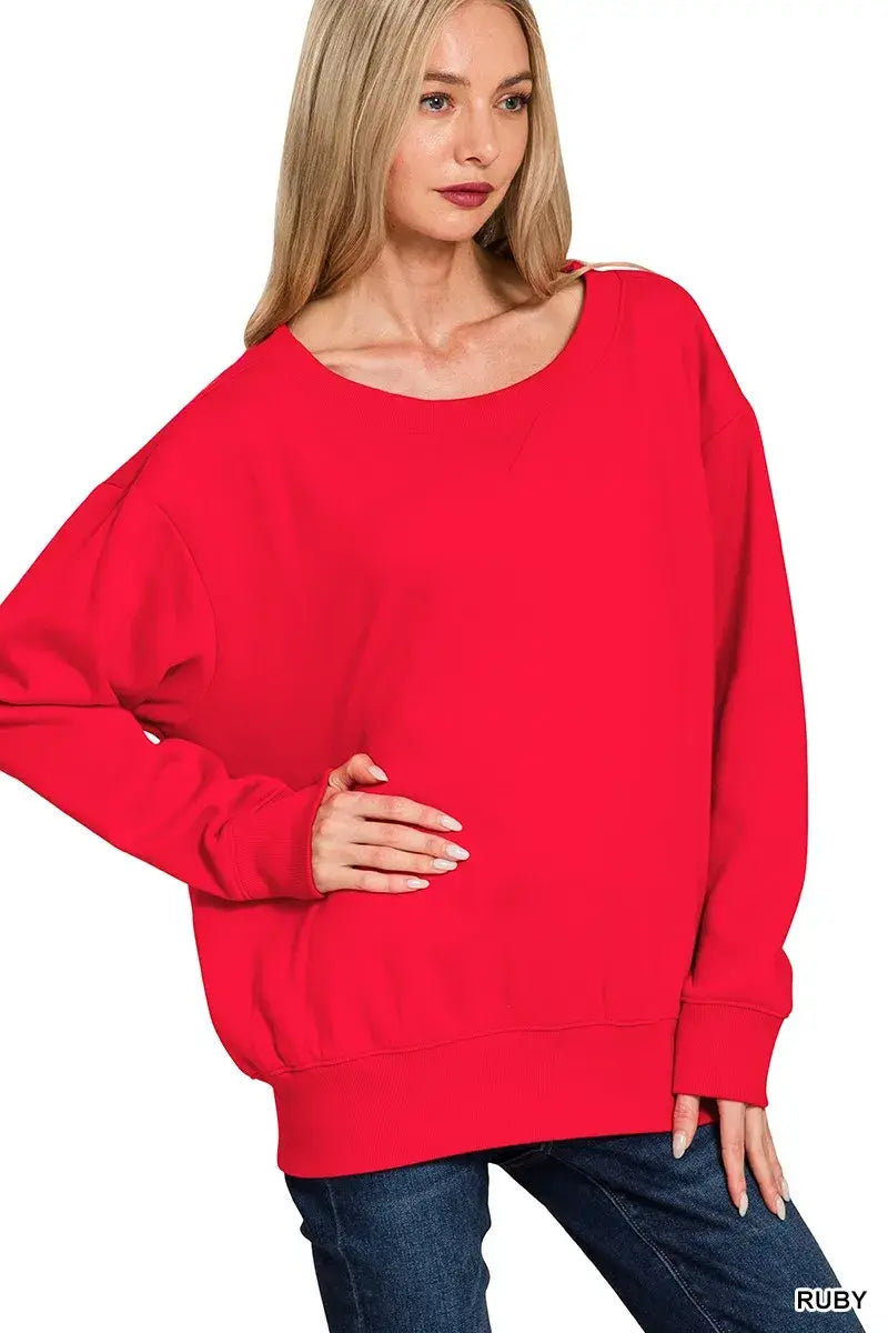 Zenana Fleece Boat Neck Sweatshirt - Trendsi - Flyclothing LLC