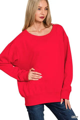 Zenana Fleece Boat Neck Sweatshirt - Trendsi - Flyclothing LLC