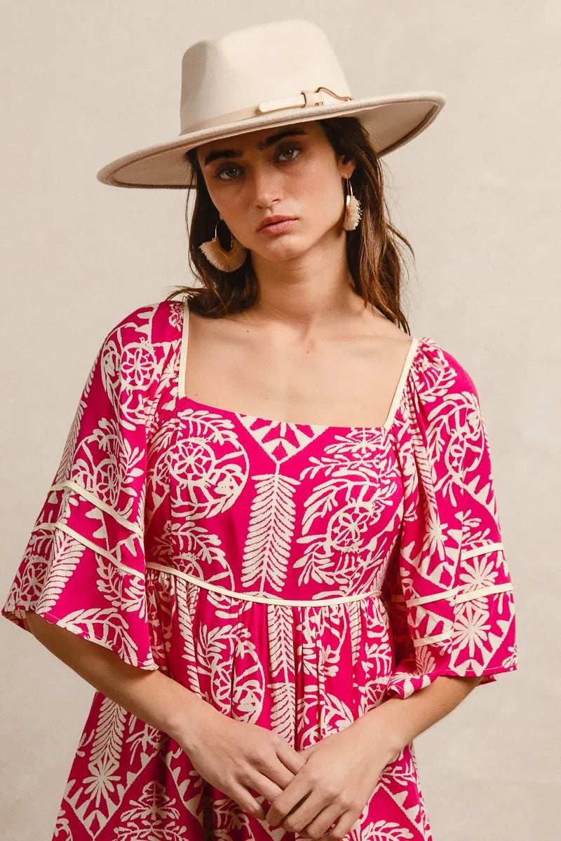 BiBi Aztec Woven Printed Contrast Binding Dress - Trendsi - Flyclothing LLC