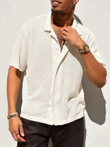 Men's Full Size Openwork Button Down Collared Neck Shirt Plus Size - Trendsi - Flyclothing LLC