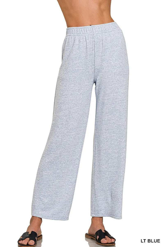 Zenana Soft Melange Hacci Elastic Waistband Lounge Pants - Trendsi - Flyclothing LLC