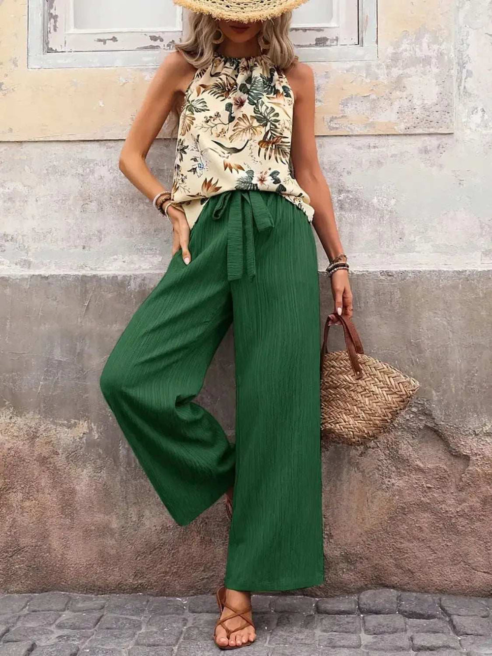 Printed Tank Top and Wide Leg Pants Set - Trendsi - Flyclothing LLC