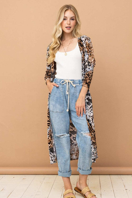 And The Why Leopard Kimono Open Front Longline Cardigan - Trendsi - Flyclothing LLC