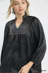 Umgee Crinkle Brocade Long Sleeve Blouse - Trendsi - Flyclothing LLC